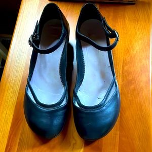 Leather low heels look great with jeans as well as work skirts and pants